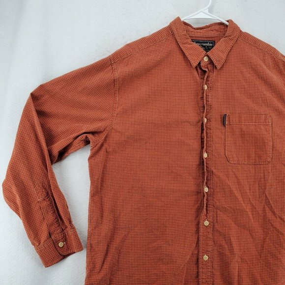 Abercrombie and Fitch Shirt Men's Casual Long Sleeve Button Up Check Orange XL - Picture 4 of 12